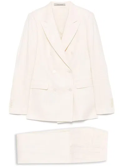 Tagliatore Blended Linen Double-breasted Suit In Cream In Pink