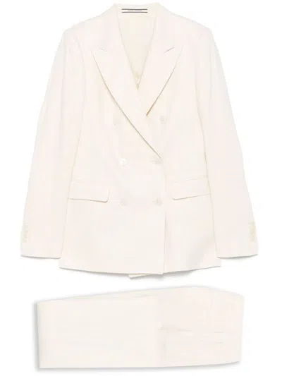 TAGLIATORE BLENDED LINEN DOUBLE-BREASTED SUIT IN CREAM