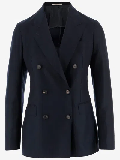 Tagliatore Double Breasted Cashmere Jacket In Blue