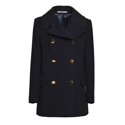 Tagliatore Blue Cashmere And Wool Blanche Coat In Black