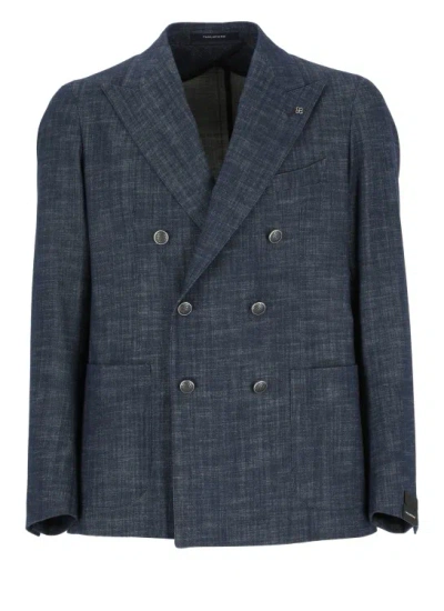 TAGLIATORE BLUE COTTON DOUBLE BREASTED JACKET