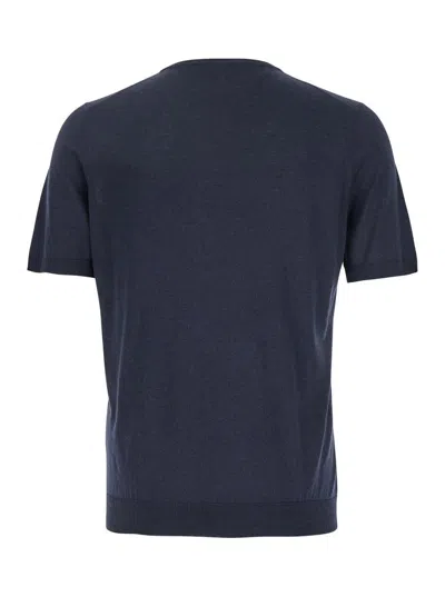 Tagliatore Blue Crewneck T-shirt With Ribbed Edges