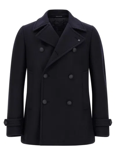 Tagliatore Blue Double Breasted Coat In Black
