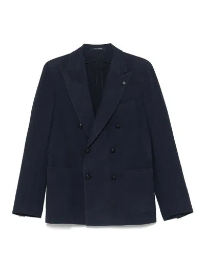TAGLIATORE BLUE DOUBLE-BREASTED JACKET IN VIRGIN WOOL