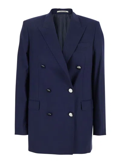TAGLIATORE BLUE DOUBLE-BREASTED JACKET WITH CLASSIC LAPELS IN VIRGIN WOOL WOMAN