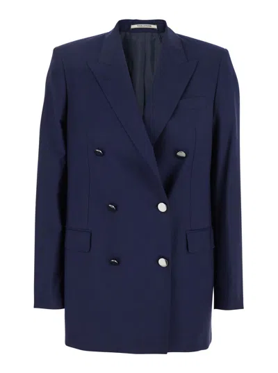 Tagliatore Blue Double-breasted Jacket With Classic Lapels In Virgin Wool Woman
