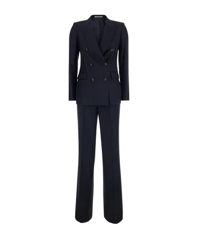 Tagliatore Blue Double-breasted Suit With Peak Revers In Fabric For Women In Black