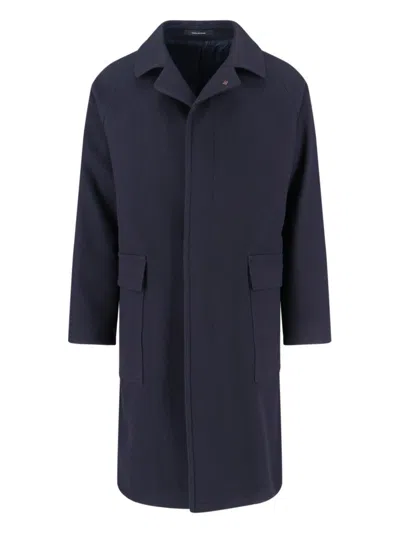 TAGLIATORE BLUE JACKET WITH CLASSIC COLLAR AND CONCEALED BUTTON PLACKET