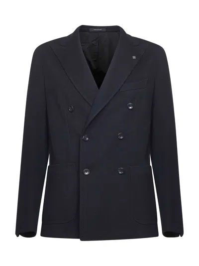 Tagliatore Blue Jersey Montecarlo Double-breasted Blazer In Black