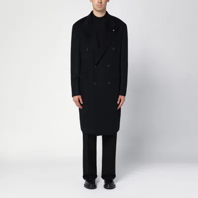 Tagliatore Blue London Double-breasted Coat In Black