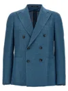 Tagliatore 'montecarlo' Blazer In Textured Fabric In Blue