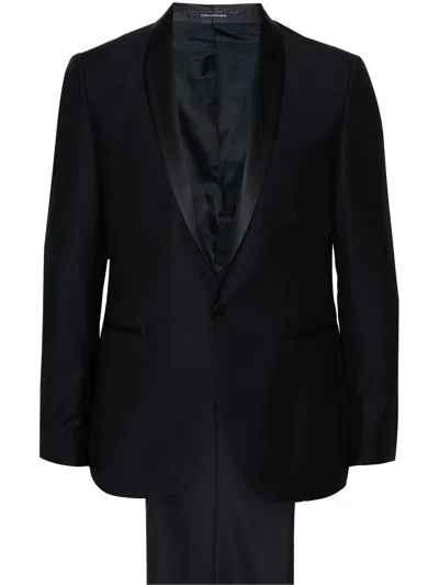 Tagliatore Virgin-wool Tuxedo Suit In Blue