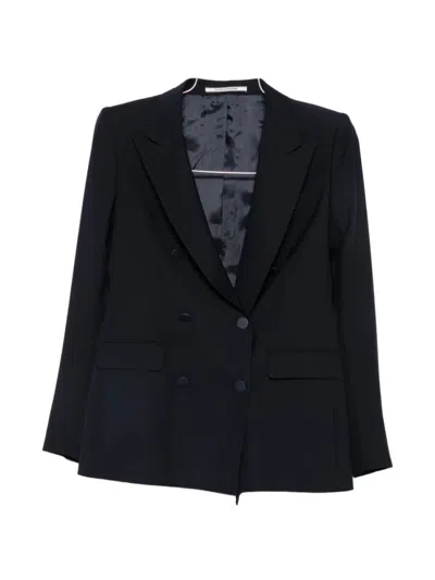 Tagliatore Blue Notched Lapel Blazer In Black