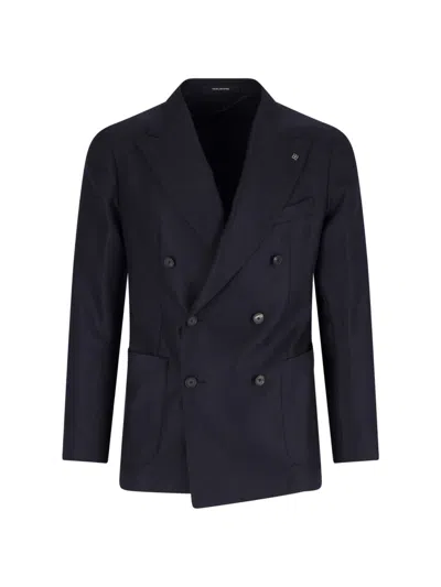 Tagliatore Blue Peak Lapel Virgin Wool Double-breasted Blazer