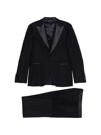 Tagliatore Blue Peaked Lapel Suit In Multi