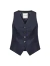 Tagliatore Blue Pinstripe Virgin Wool Giselle Vest In Blue