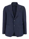 Tagliatore Blue Single-breasted Jacket With Peak Lapel In Wool And Cotton Blend Man In Blue