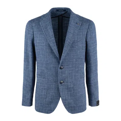 Tagliatore Blue Single-breasted Blazer In Virgin Wool Cotton Blend