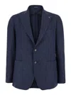 Tagliatore Blue Single-breasted Jacket With Peak Lapel In Wool And Cotton Blend Man In Blue