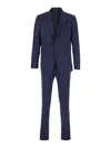Tagliatore Blue Single-breasted Suit With Notched Revers And Brooch Detail On The Front In Blue