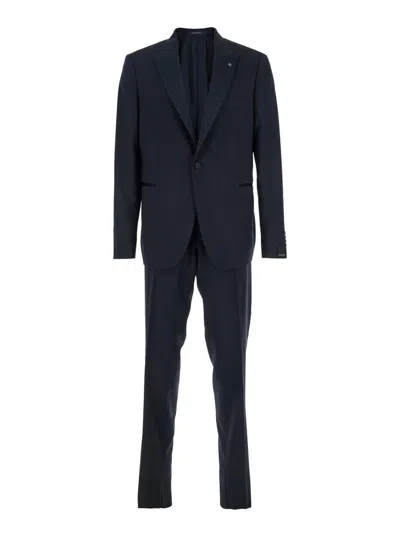 Tagliatore Blue Single-breasted Suit With Peak Revers In Wool Man