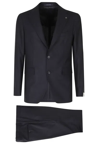 Tagliatore Blue Single-breasted One-pleat Flannel Wool-blend Suit In Black