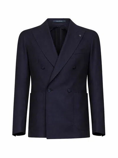 Tagliatore Blue Stretch Virgin Wool Montecarlo Double-breasted Blazer