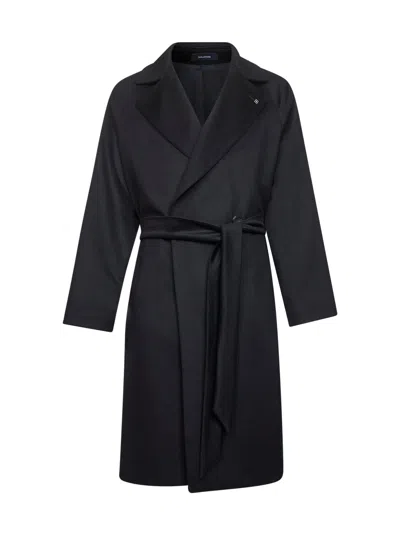 Tagliatore Blue Virgin Wool Hendricks Wrap Coat