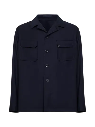 Tagliatore Button Logo Wool Shirt In Blue