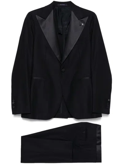 Tagliatore Blue Virgin Wool Single-breasted Suit In Black
