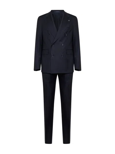 Tagliatore Blue Virgin Wool Double-breasted Vesuvio Suit In Animal Print