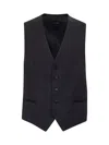 Tagliatore Blue Virgin Wool Waistcoat In Black