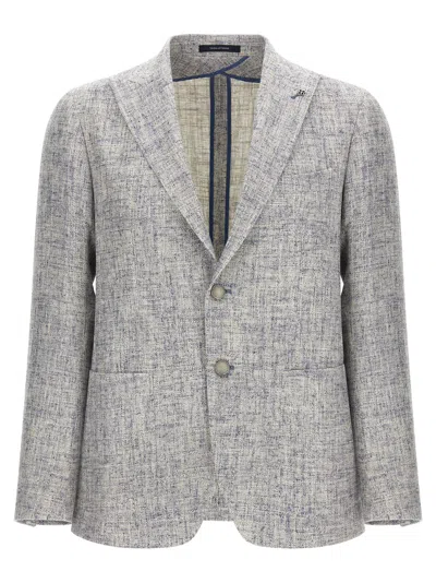 Tagliatore Light Grey Textured Blazer In Gray