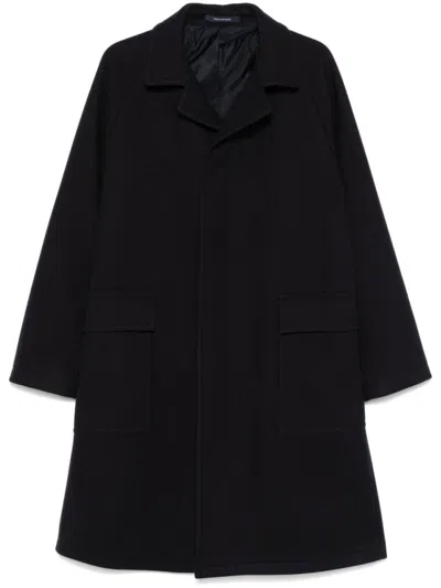 Tagliatore Blue Wool Blend Coat In Black