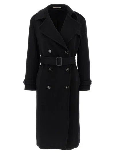 Tagliatore 'sophisticated' Double-breasted Coat Belted Waist In Black