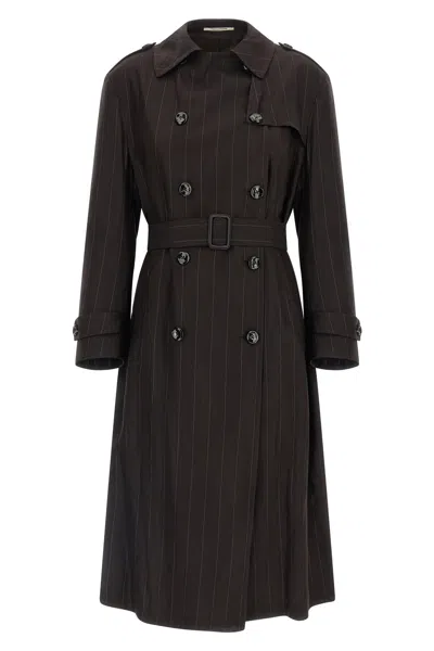 Tagliatore Bonny Pinstripe-print Double-breasted Trench Coat In Black