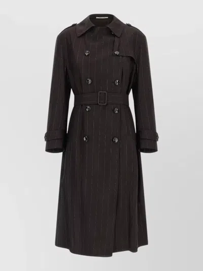 Tagliatore Bonny Trench Coat Pinstripe Belt Epaulettes