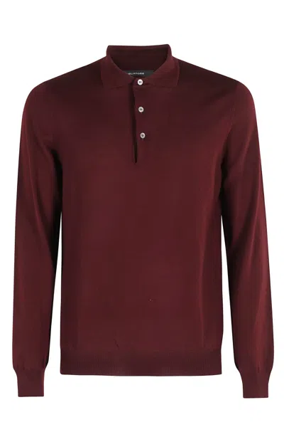 Tagliatore Bordeaux Long-sleeved Polo Shirt In Burgundy