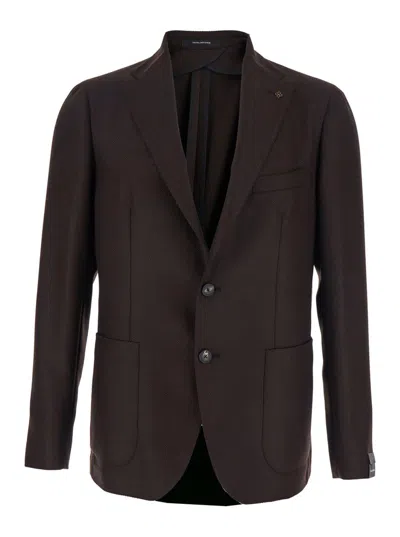 Tagliatore Bordeaux Single-breasted Jacket With Notched Revers In Wool Man In Brown