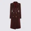 Tagliatore Long Coat With Belt And Gold Buttons In Burgundy
