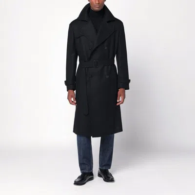 Tagliatore Belted Coat With Epaulettes And Storm Flap In Black