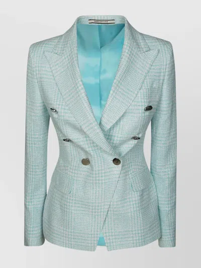 Tagliatore Double-breasted Tweed Blazer In Azzurro