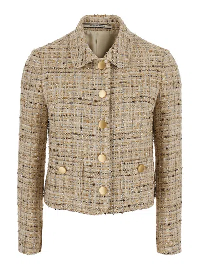 Tagliatore Bouclé Mini Jacket With Lurex Detail In Nude