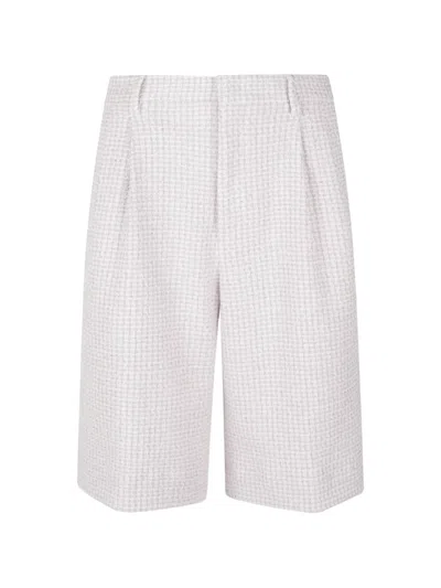 Tagliatore Bouclé Pleated Shorts In White