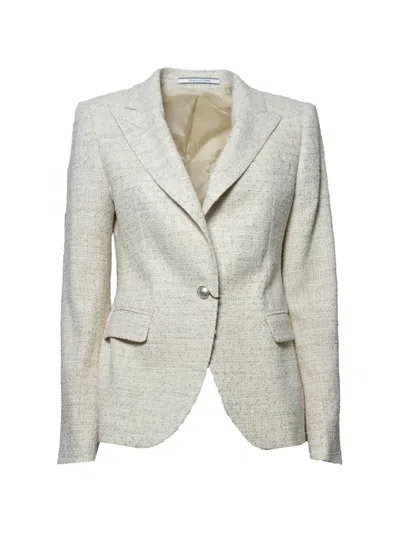 Tagliatore Bouclé-construction Peak-lapel Blazer In Neutral