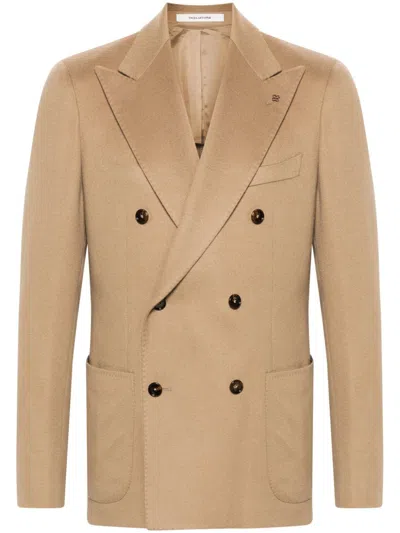 Tagliatore Double-breasted Cotton Blend Suit In Neutrals