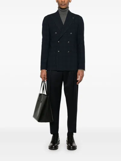 Tagliatore Brooch-detail Blazer In Blue
