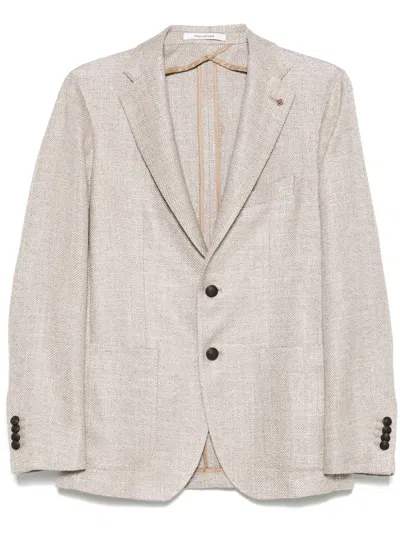 Tagliatore Tailored Herringbone Blazer With Two-button Closure In Neutral