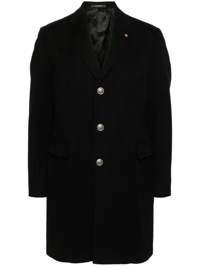 Tagliatore Brooch-detail Coat In Black