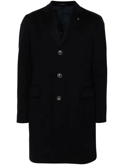 Tagliatore Brooch-detail Coat In Blue